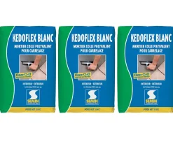Mortier Colle Polyvalent pour Carrelage Kedoflex Blanc Semin, Intérieur/Extérieur, sac de 25 kg, lot de 3