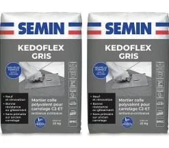 Mortier Colle Polyvalent pour Carrelage Kedoflex Gris Semin, Intérieur/Extérieur, sac de 25 kg, lot de 2