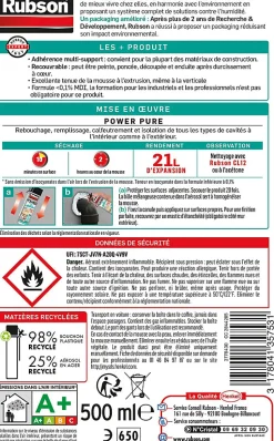 Mousse Expansive Rubson Power Pure Aérosol, 21L