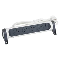 Multiprise avec interrupteur 4 prises rotative à fixer Legrand blanc et gris 1.5 m
