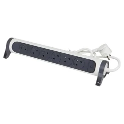 Multiprise avec interrupteur 6 prises rotative à fixer Legrand blanc et gris 1.5 m
