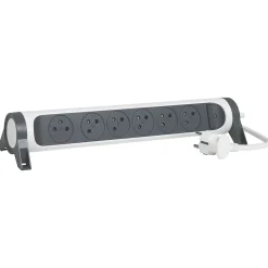 Multiprise avec interrupteur 6 prises rotative à fixer Legrand blanc et gris 1.5 m