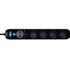 Multiprise parafoudre avec interrupteur 4 prises noir USB 2 m
