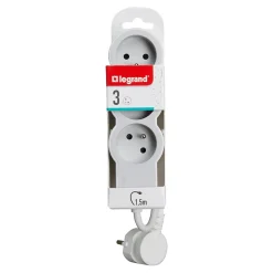 Multiprise 3 prises Legrand blanc et gris 1.5 m