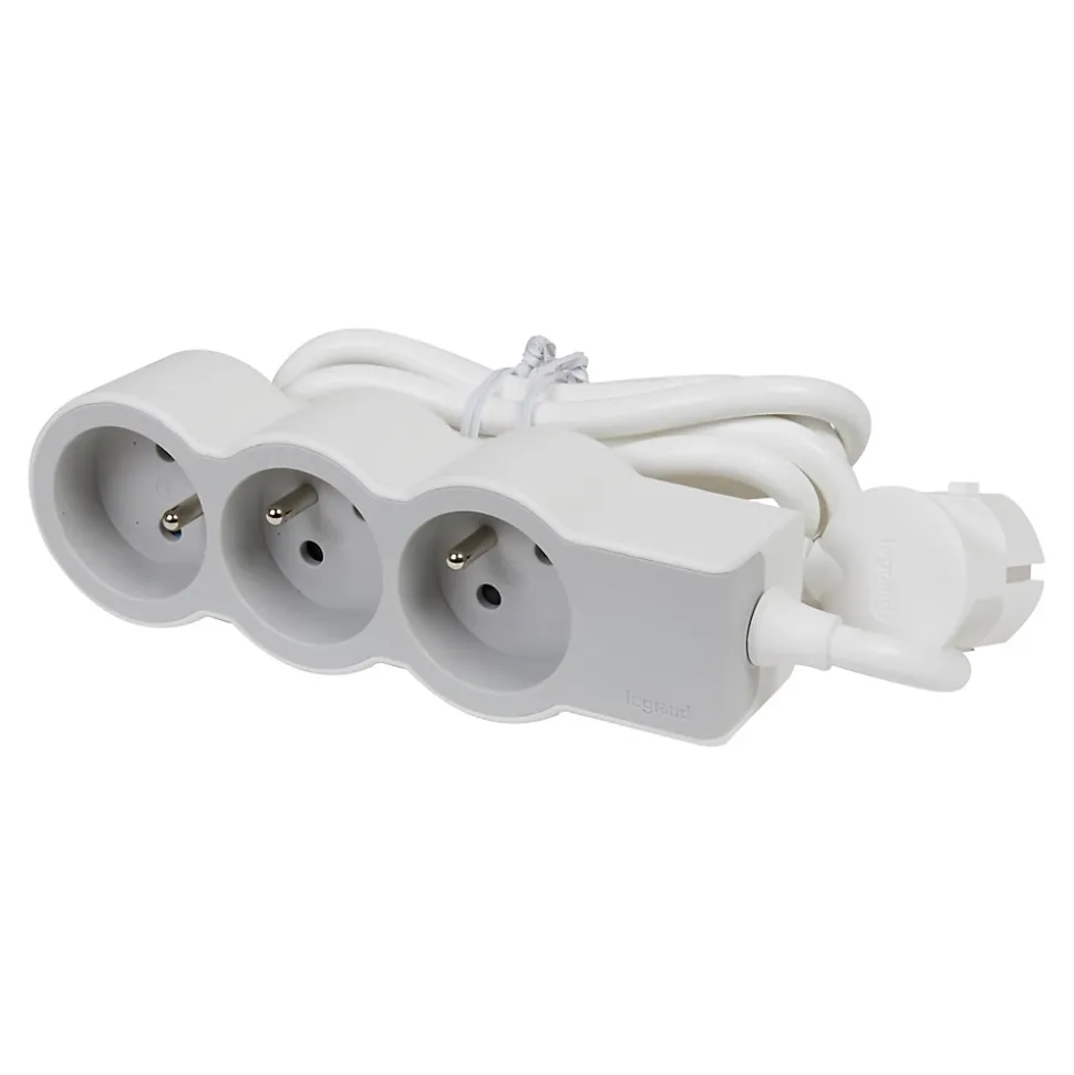 Multiprise 3 prises Legrand blanc et gris 3 m