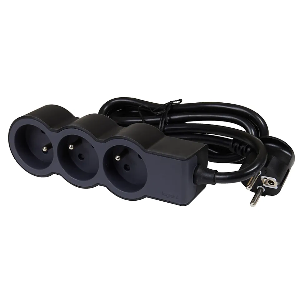 Multiprise 3 prises Legrand noir et gris 3 m