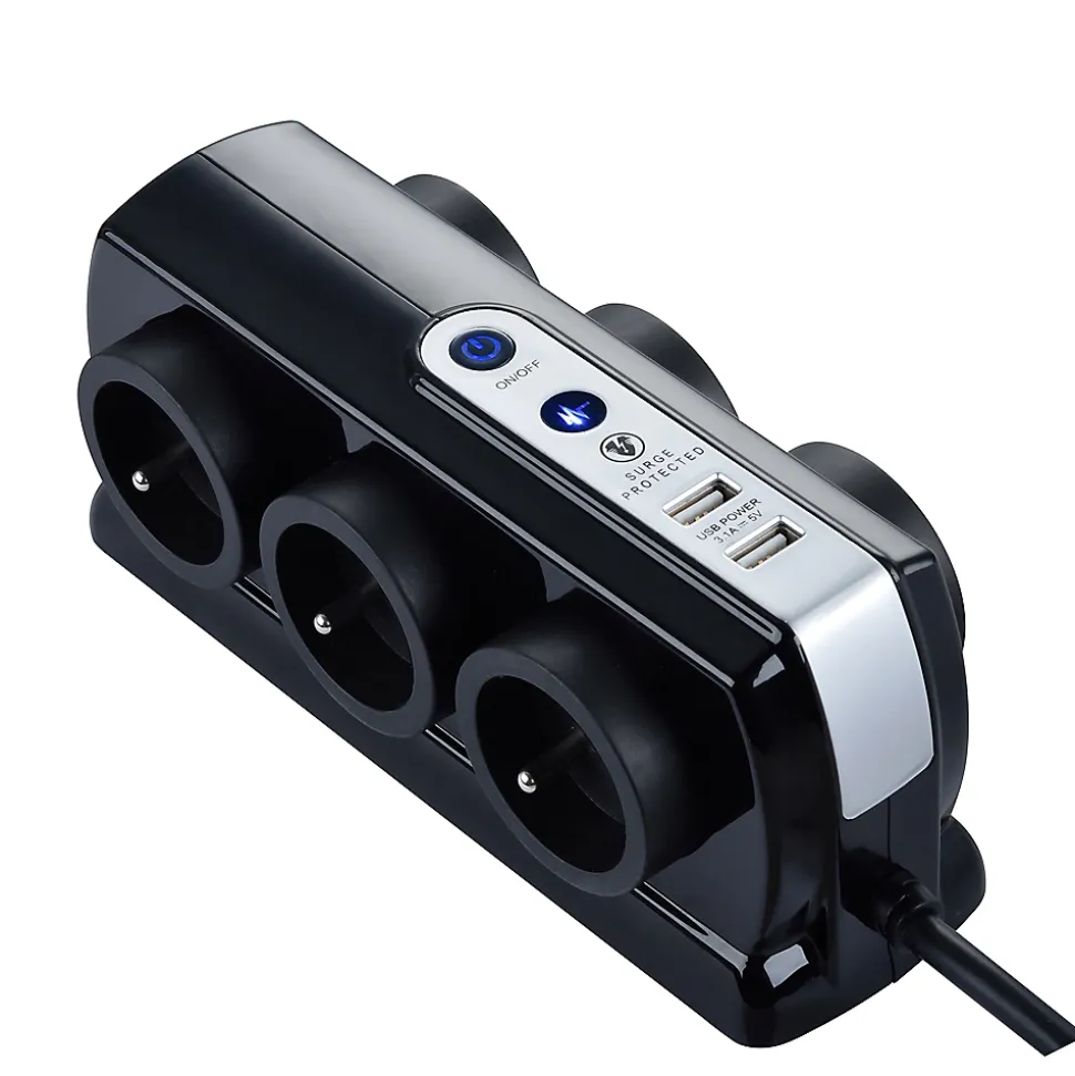 Multiprise 8 prises parafoudre vertical USB 2m noir