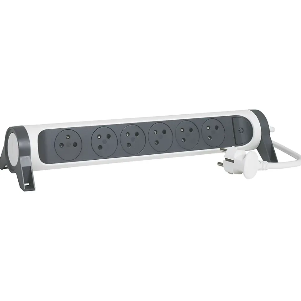Multiprise 6 prises rotative à fixer Legrand blanc et gris 3 m