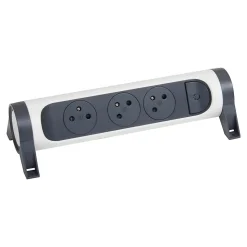 Multiprise 3 prises rotative à fixer Legrand blanc et gris