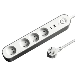 Multiprise 4 prises + 2 USB Jacobsen 1.5 m blanche