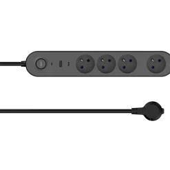 Multiprise 4 prises + 2 USB Jacobsen 1.5 m noire