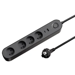 Multiprise 4 prises + 2 USB Jacobsen 1.5 m noire