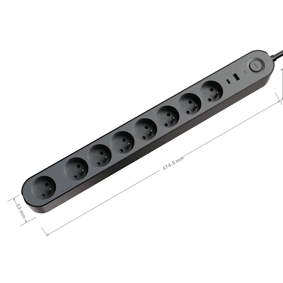 Multiprise 8 prises + 2 USB Jacobsen 1.5 m noir