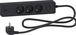 Multiprise 3 prises + 2 usb Schneider Electric Odace anthracite 1.5 m
