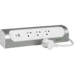 Multiprise 3 prises + 1 x USB-A + 1 x USB-C Legrand blanc et aluminium 1 m
