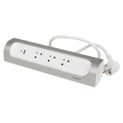 Multiprise 3 prises + 1 x USB-A + 1 x USB-C Legrand blanc et aluminium 1 m
