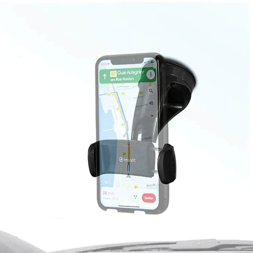 Muvit Support Voiture pour Smartphones Rotatif à 360 Pince Extensible à 80mm Noir