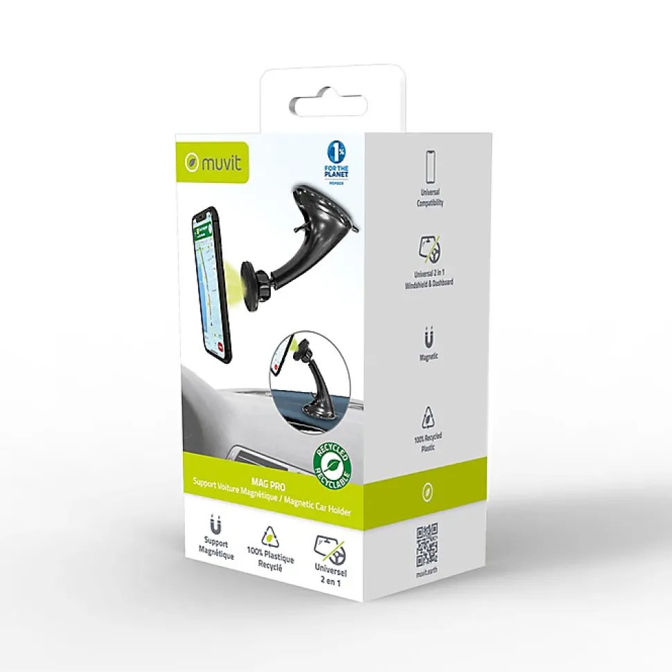 Muvit Support Voiture Universel MAG Pro Magnétique avec Rotule Pivotable Noir