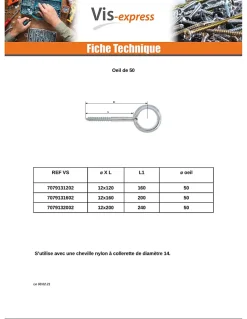 Oeillet Echafaudage 12X350 Oeil 23 Acier zingué - 1 pièce