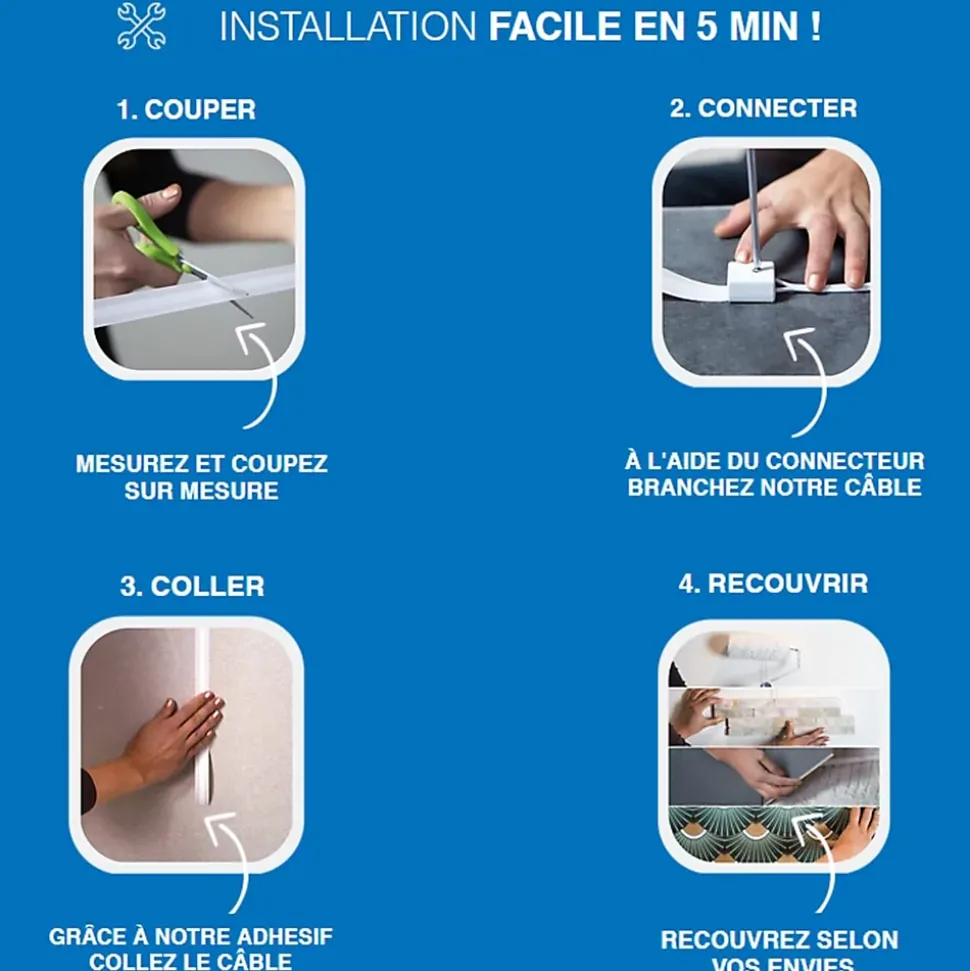 Pack avec câble ultra-plat Magic Elek 3 lignes 2m 16A 3500W