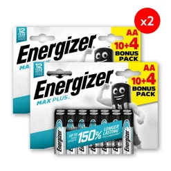 Pack de 2 - Energizer Max Plus Alcaline AA/LR6, pack de 10+4 Piles