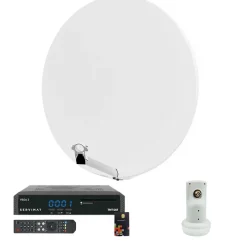 Pack Parabole Satellite Fibre Blanche 85cm + LNB Single + Récepteur Décodeur TV Satellite HD + Carte + Bras Coudé HDSAT