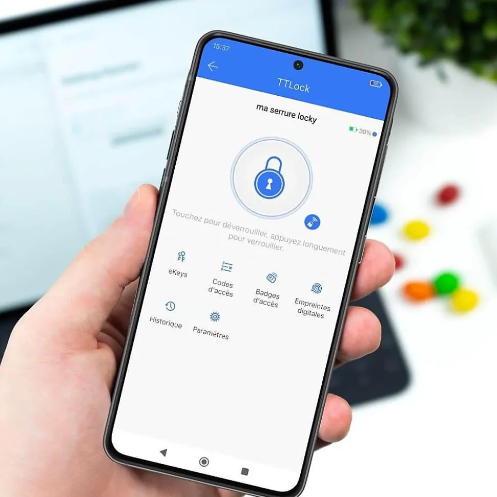 Pack serrure connectée locky-1 à code, badge et bluetooth + passerelle wifi