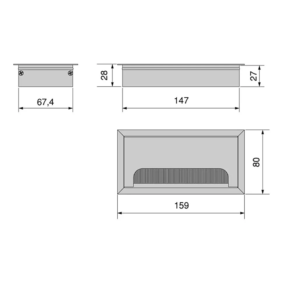 Passe-câbles de table Emuca Quadrum, rectangulaire, 159x80mm, à encastrer, Aluminium, Peint en blanc