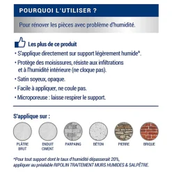 Peinture anti-humidité intérieur satin blanc cassé Ripolin 2,5L