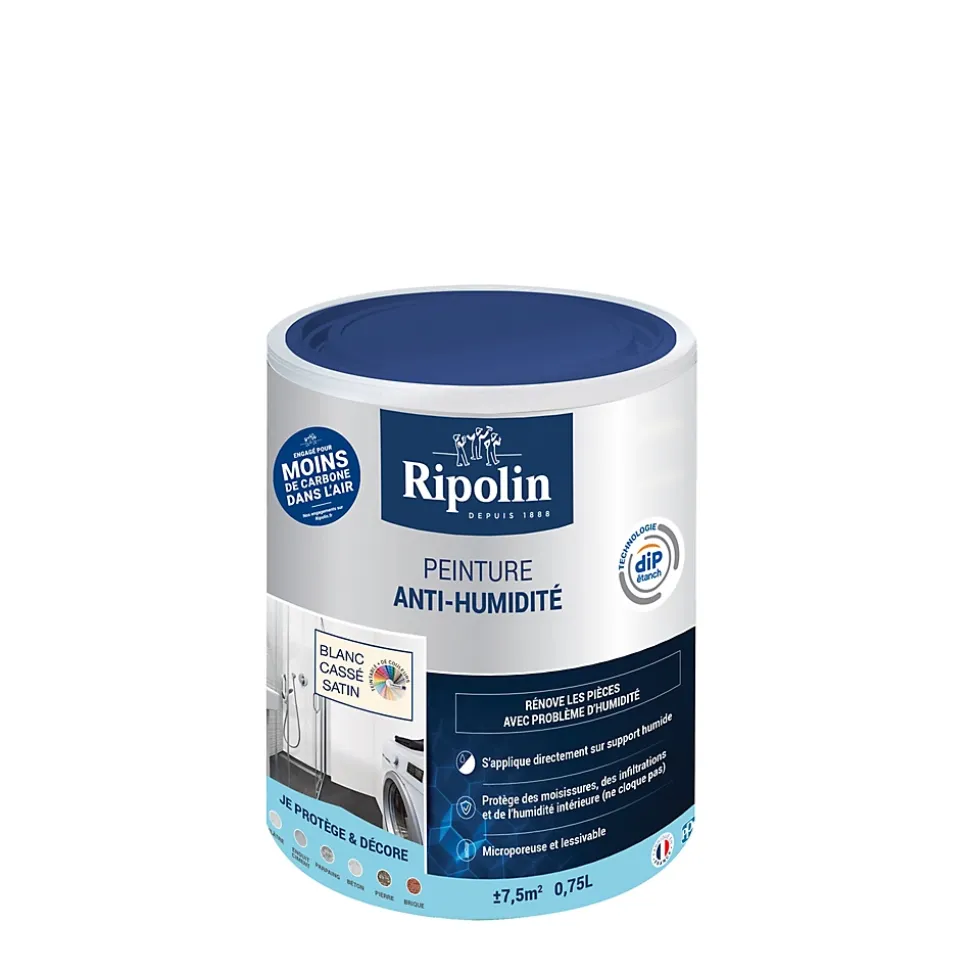 Peinture anti-humidité intérieur satin blanc cassé Ripolin 0,75L