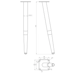 Pied de meuble fuseau en acier noir Cime H. 41 cm