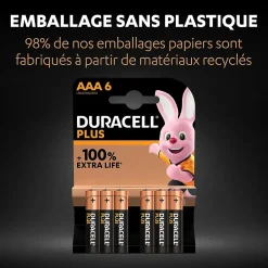 Pile alcaline AAA (LR03) Duracell Plus, lot de 6
