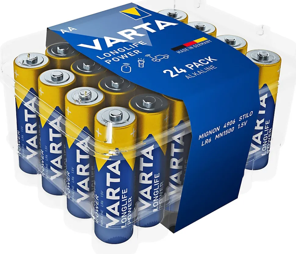 Pile alcaline AA (LR6) Varta Long-life Power, lot de 24