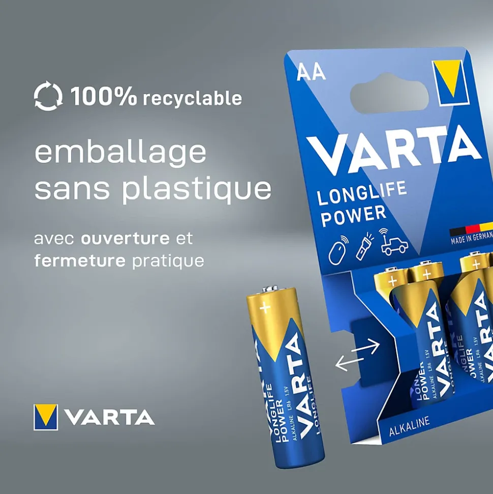 Pile alcaline AA (LR6) Varta Long-life Power, lot de 24