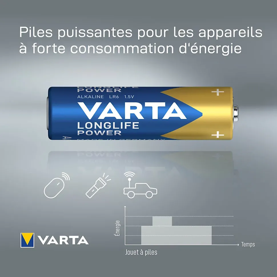 Pile alcaline AA (LR6) Varta Long-life Power, lot de 2
