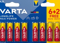 Pile alcaline AA (LR6) Varta Max Tech, lot de 6 + 2 gratuites
