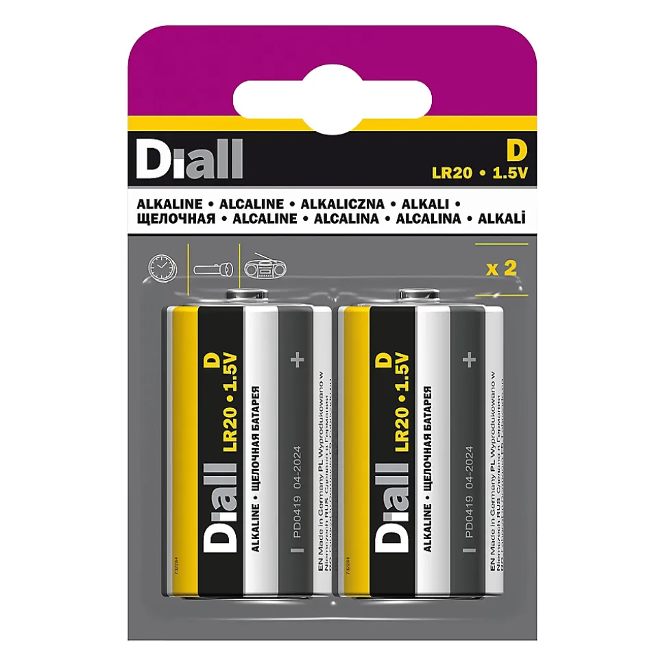 Pile alcaline D (LR20) Diall, lot de 2