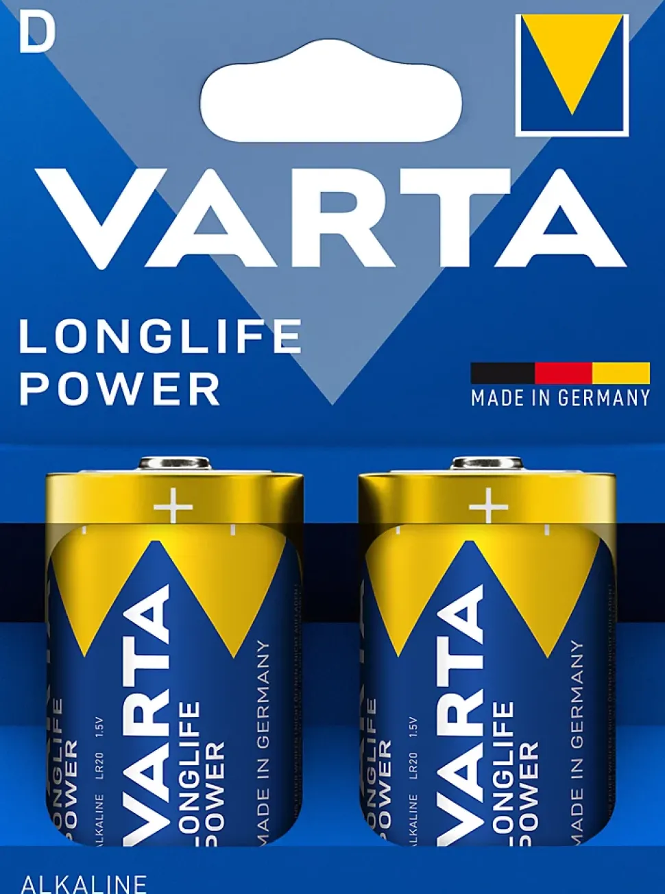 Pile alcaline D LR20 Varta Longlife Power, lot de 2