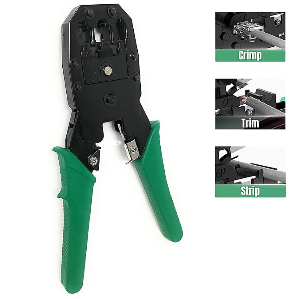 Pince à sertir 3 en 1. Pour connecteurs RJ45, RJ11, RJ12. Vert