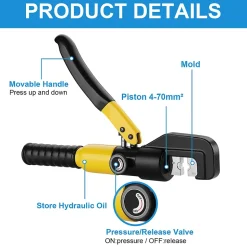 Pinces à Sertir Hydrauliques 10T avec 9 Matrices Hexagonales, Course de 12mm