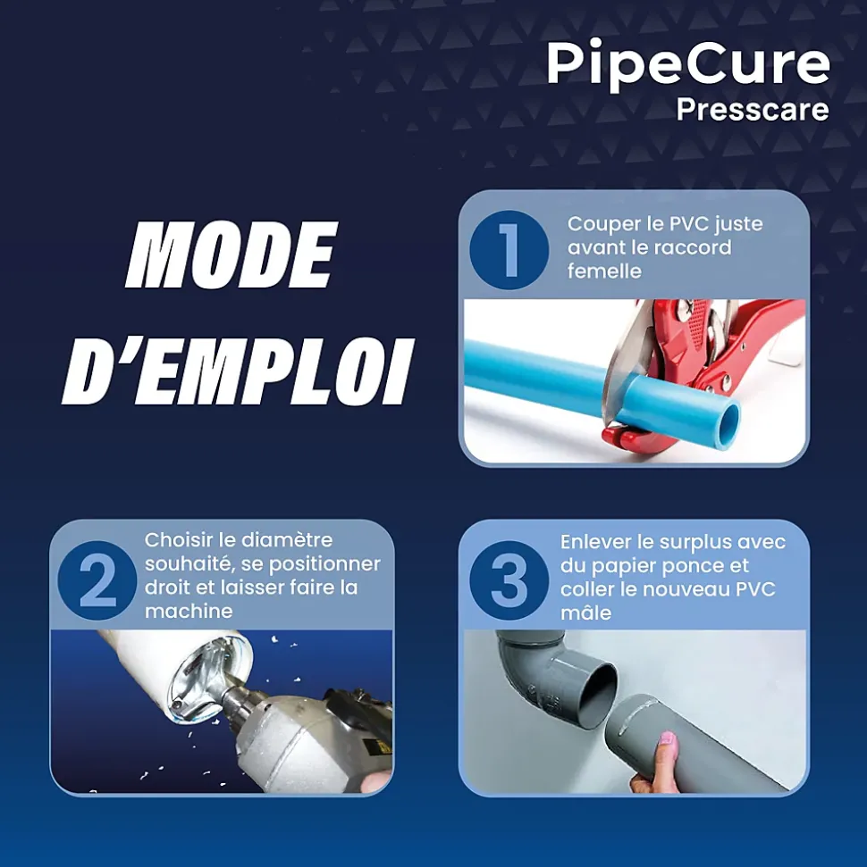 PipeCure Presscare, Kit de 2 Diametres Alesoirs PVC pour Piscinistes en Aluminium Anodise, Lame en carbure disponible