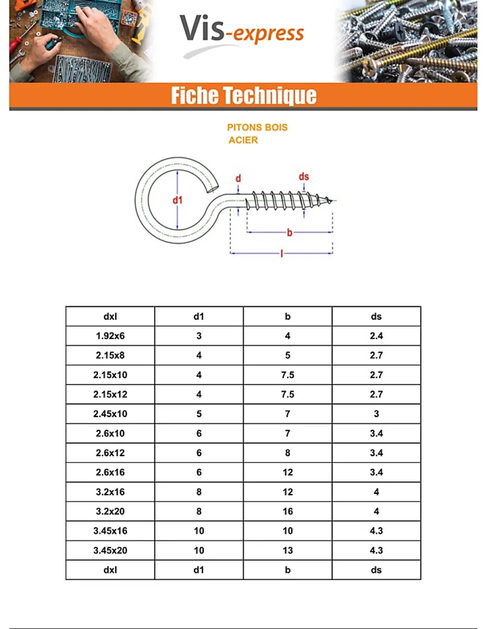 Piton Bois 6X60 Acier zingué - 10 pièces
