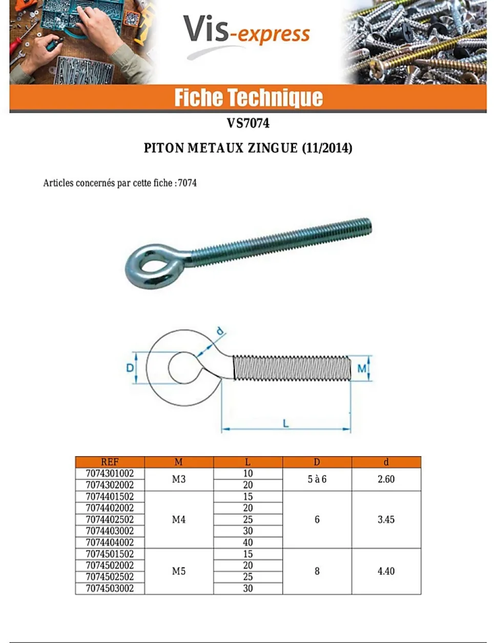 Piton Métaux M6X60 Diamètre Oeil 10 Acier zingué - 1 pièce