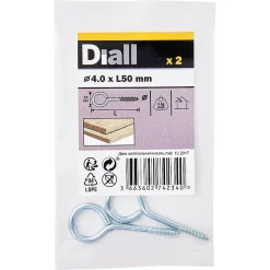 Piton à vis en acier zingué 50x19 mm - 2 pièces