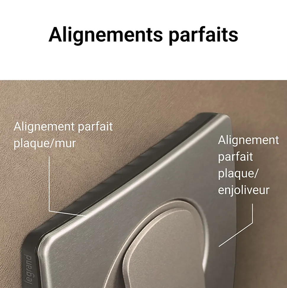 Plaque de finition 1 poste Legrand Céliane CP1721 coloris aluminium satiné l.90 x P.9 x H.82 mm