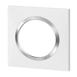 Plaque de finition 1 poste Legrand Dooxie 6 008 41 coloris blanc mat avec bague effet chrome l.87 x P.10 x H.87 mm