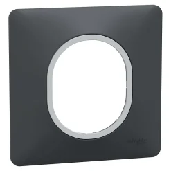 Plaque de finition 1 poste Schneider Electric Ovalis S340702G coloris anthracite avec liseré argent chromé l.87 x P.10 x H.87 mm