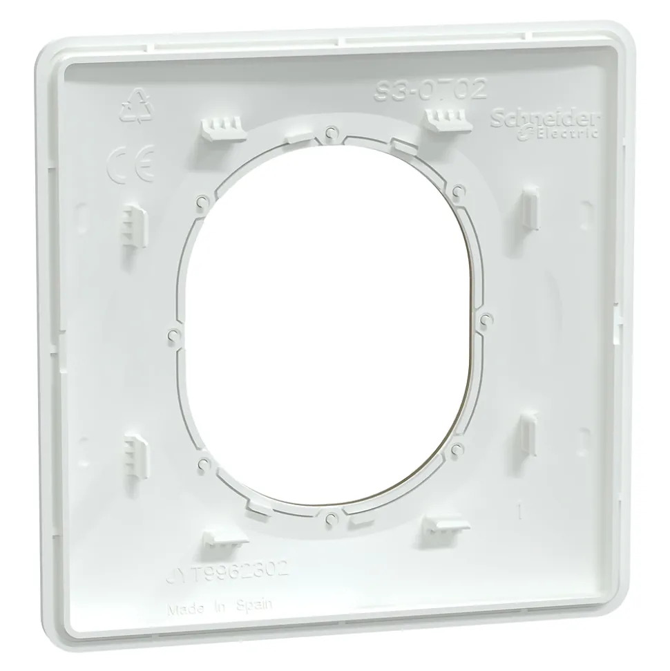 Plaque de finition 1 poste Schneider Electric Ovalis S320702D coloris blanc avec liseré laiton l.87 x P.10 x H.87 mm