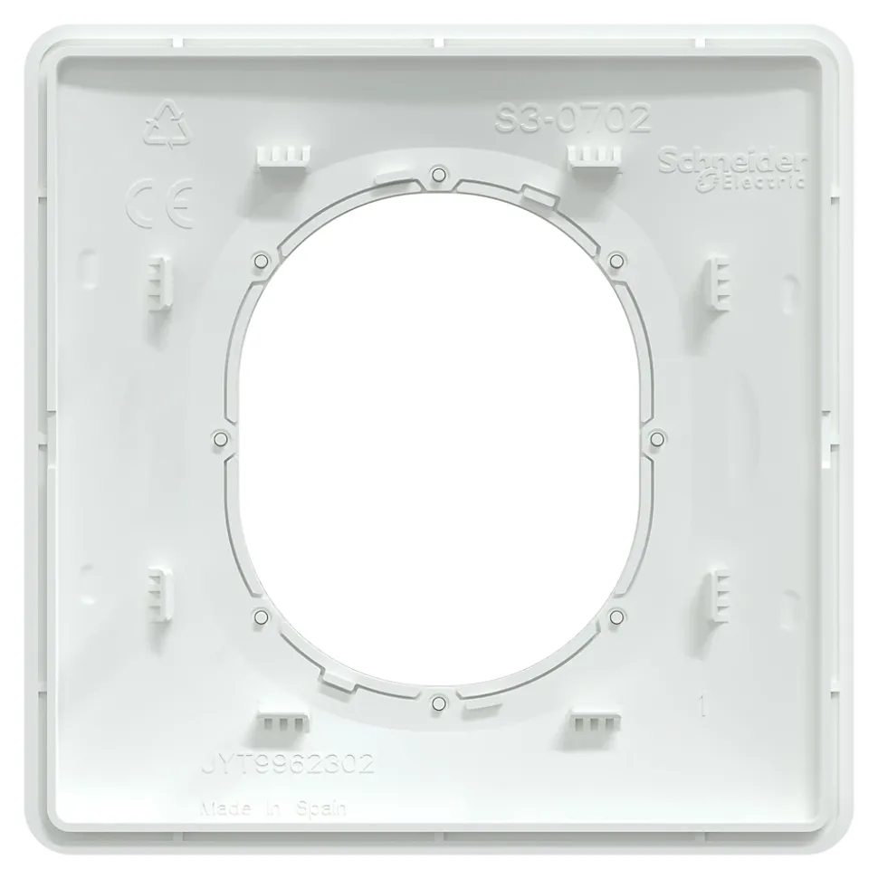 Plaque de finition 1 poste Schneider Electric Ovalis S320702D coloris blanc avec liseré laiton l.87 x P.10 x H.87 mm