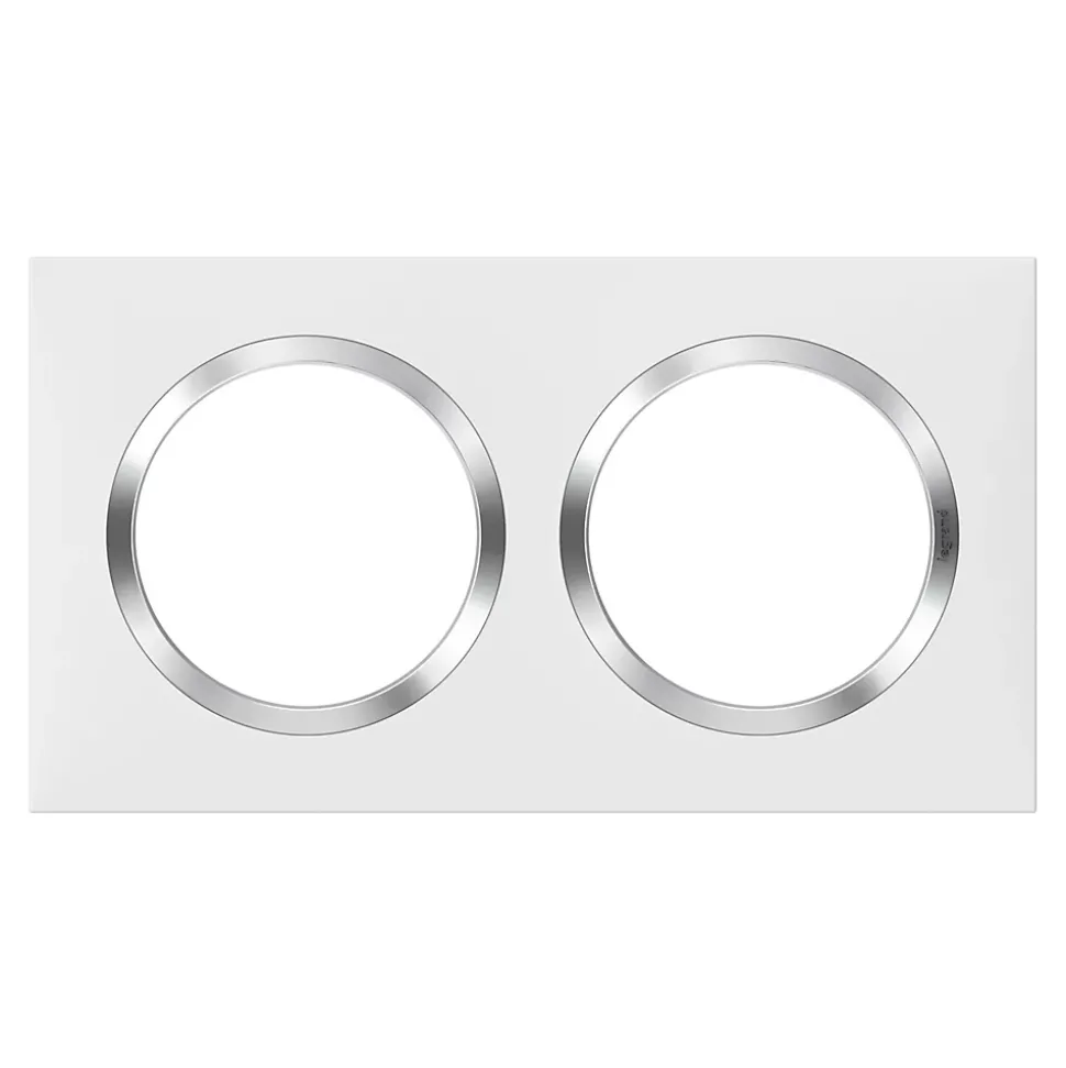 Plaque de finition 2 postes Legrand Dooxie 6 008 42 coloris blanc mat avec bague effet chrome l.158 x P.10 x H.87 mm